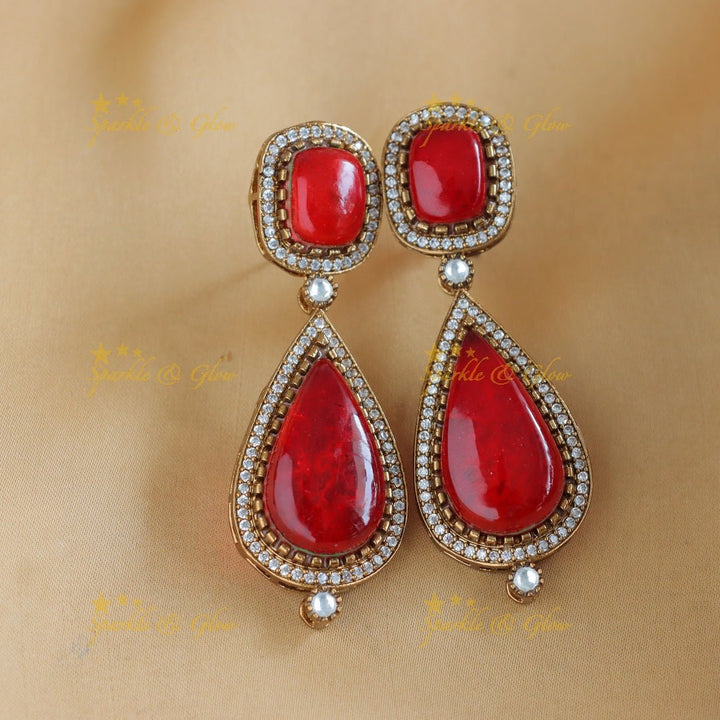 Stunning Kundan Mango design Victorian AD short necklace - Red - Sparkle and Glow - 