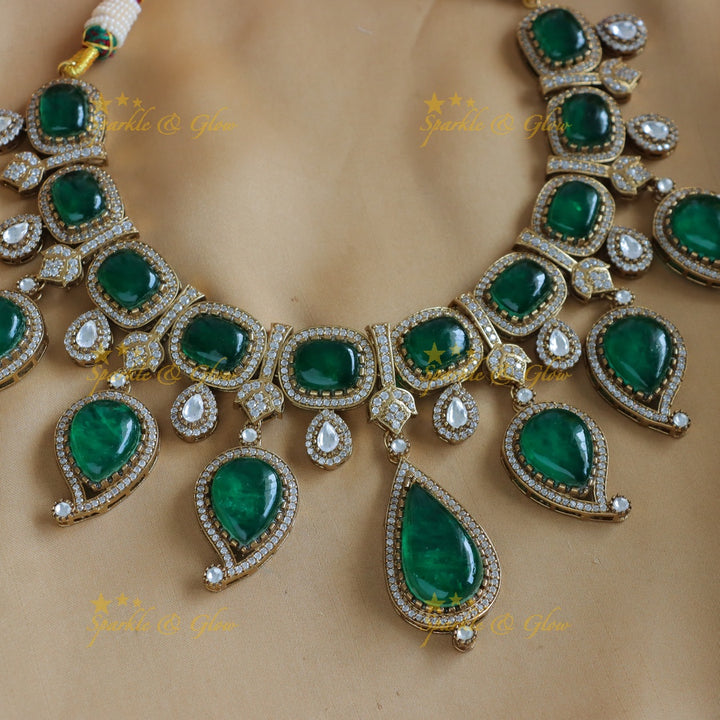 Stunning Kundan Mango design Victorian AD short necklace-Green