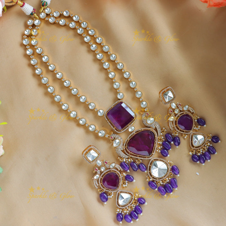 Elegant Square diamond pendant layered Victorian AD Kundan necklace-Red