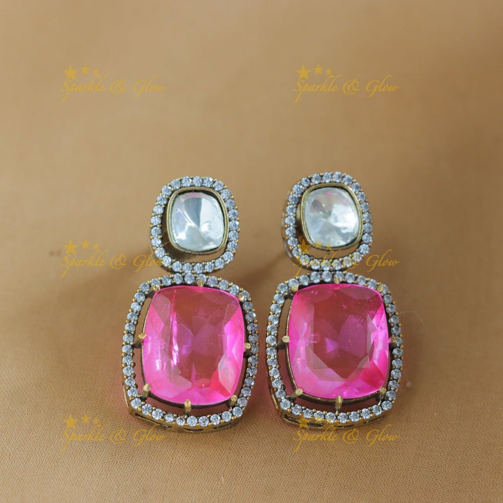 Stunning Goemetric design Victorian AD kundan short necklace - Light pink - Sparkle and Glow - 
