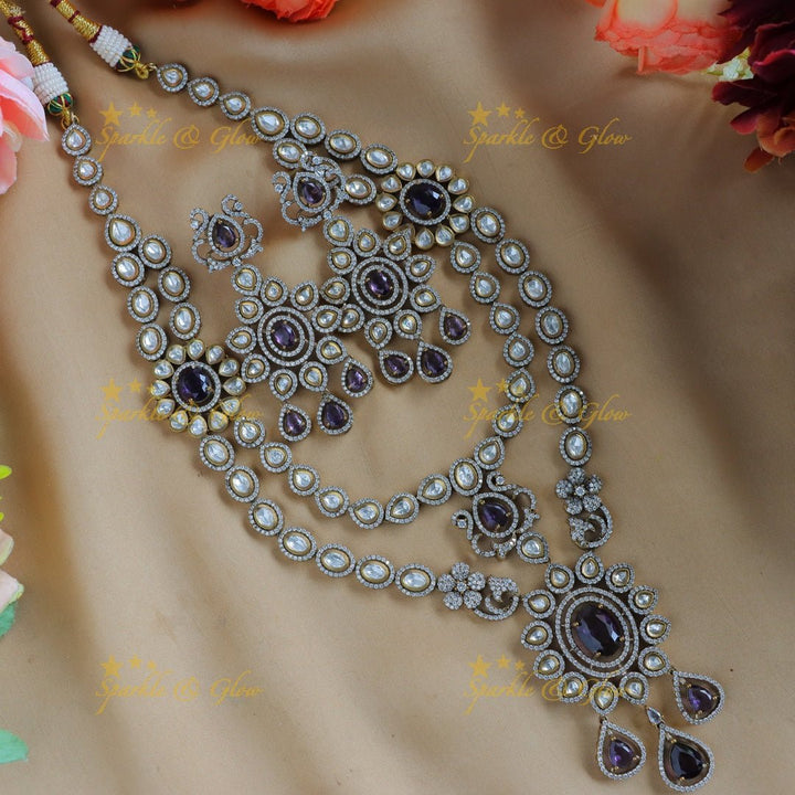 Grand Floral pendant layered Victorian AD necklace - Purple - Sparkle and Glow - 
