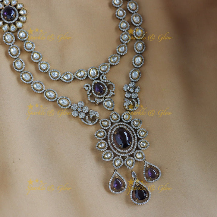 Grand Floral pendant layered Victorian AD necklace - Purple - Sparkle and Glow - 