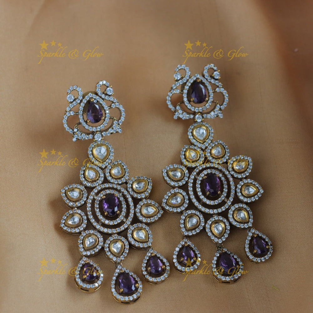 Grand Floral pendant layered Victorian AD necklace - Purple - Sparkle and Glow - 