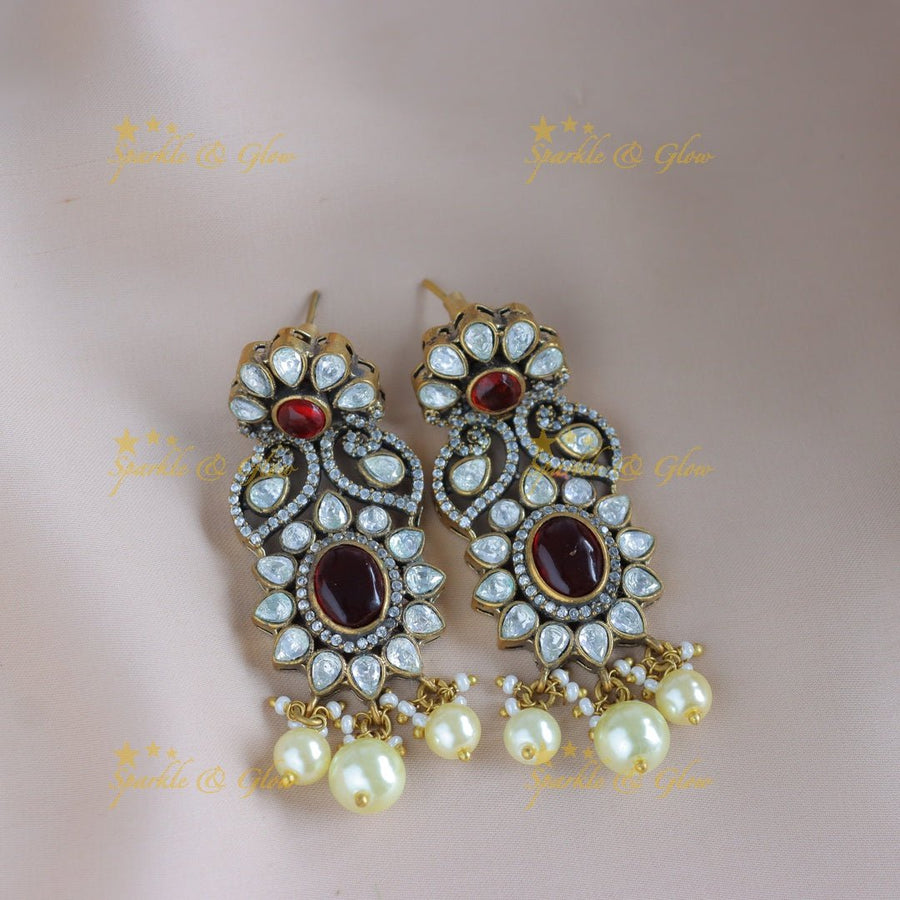 Grand Floral Victorian AD Haram with Multilayered Red beads and pearls - Red - Sparkle and Glow - 