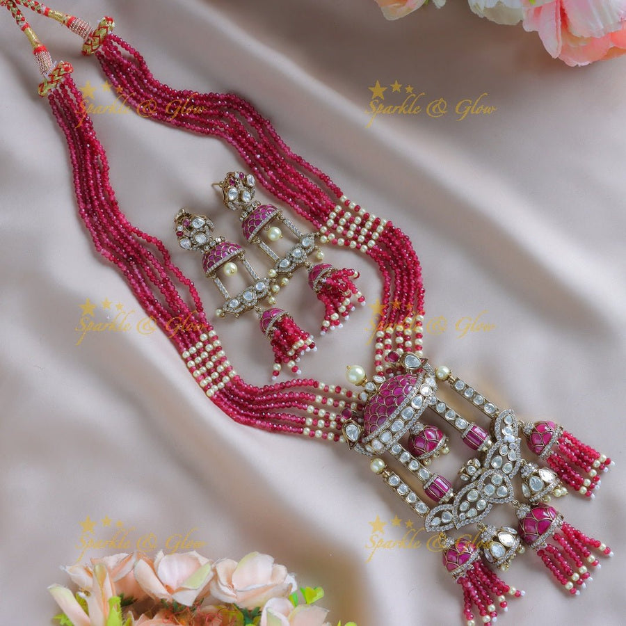 Grand Bridal Procession carved Victorian AD Haram - Pink - Sparkle and Glow - Back Thread - 
