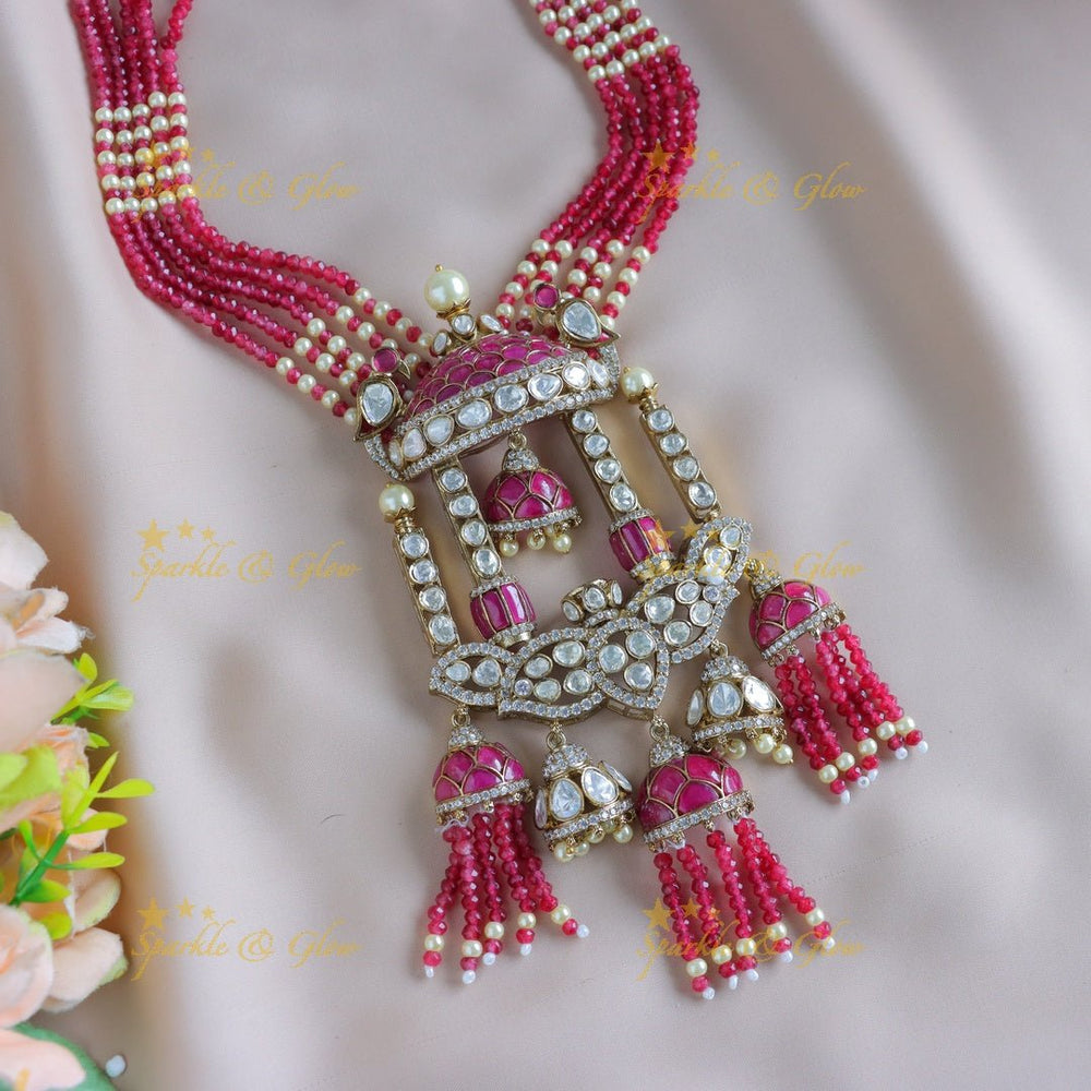 Grand Bridal Procession carved Victorian AD Haram - Pink - Sparkle and Glow - Back Thread - 