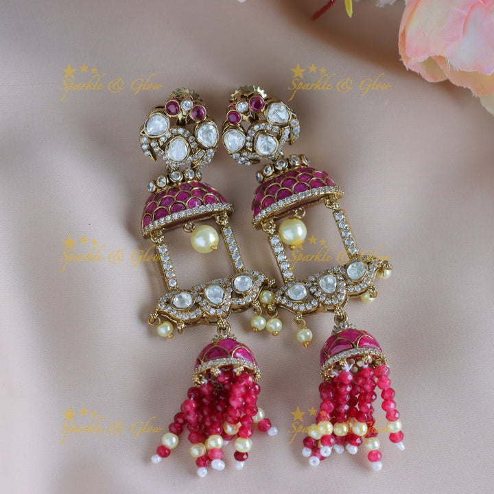 Grand Bridal Procession carved Victorian AD Haram - Pink - Sparkle and Glow - Back Thread - 