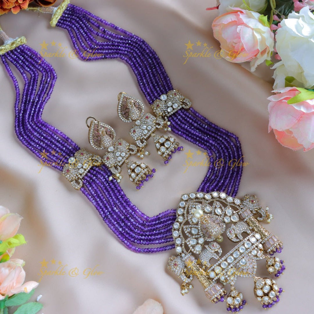 Grand Elephant Bridal Procession Victorian AD Haram with Jhumuka Hanging - Sparkle and Glow - Back Thread - 