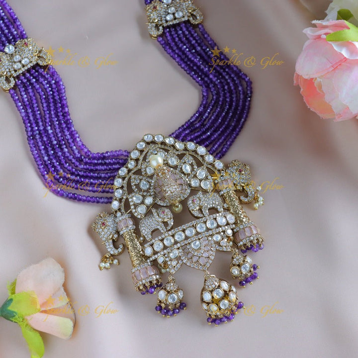 Grand Elephant Bridal Procession Victorian AD Haram with Jhumuka Hanging - Sparkle and Glow - Back Thread - 