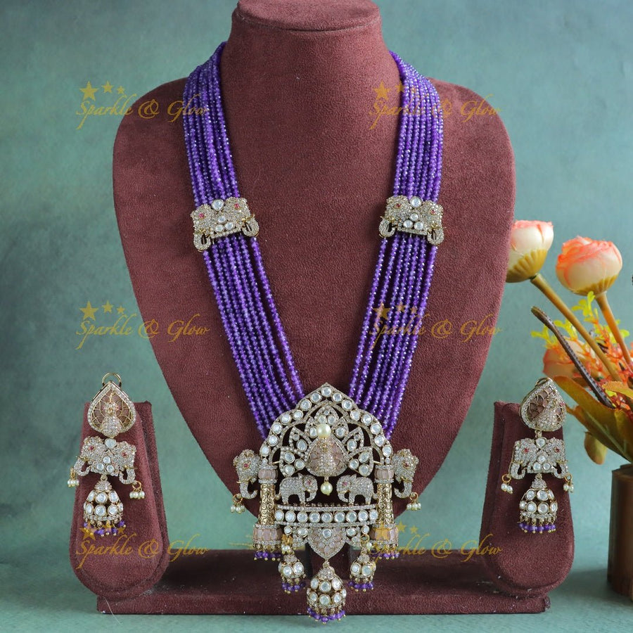 Grand Elephant Bridal Procession Victorian AD Haram with Jhumuka Hanging - Sparkle and Glow - Back Thread - 
