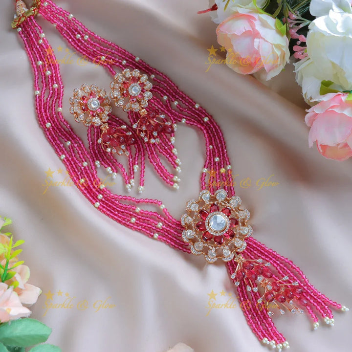 Sparkling Flower pendant carved Victorian AD Haram with multilayered beads-Navarathna - Sparkle and Glow
