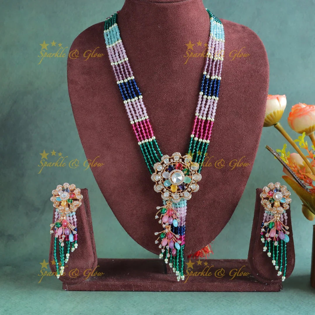 Sparkling Flower pendant carved Victorian AD Haram with multilayered beads-Navarathna - Sparkle and Glow