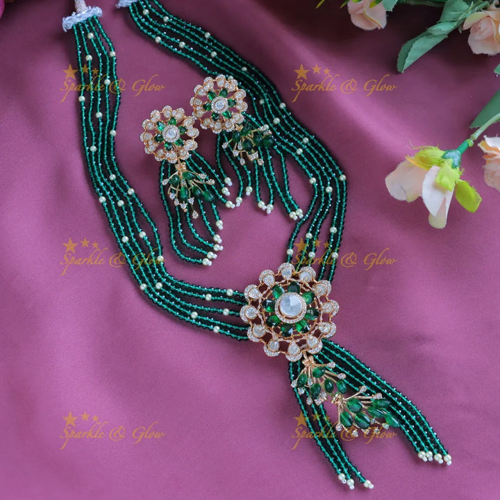 Sparkling Flower pendant carved Victorian AD Haram with multilayered beads-Navarathna - Sparkle and Glow