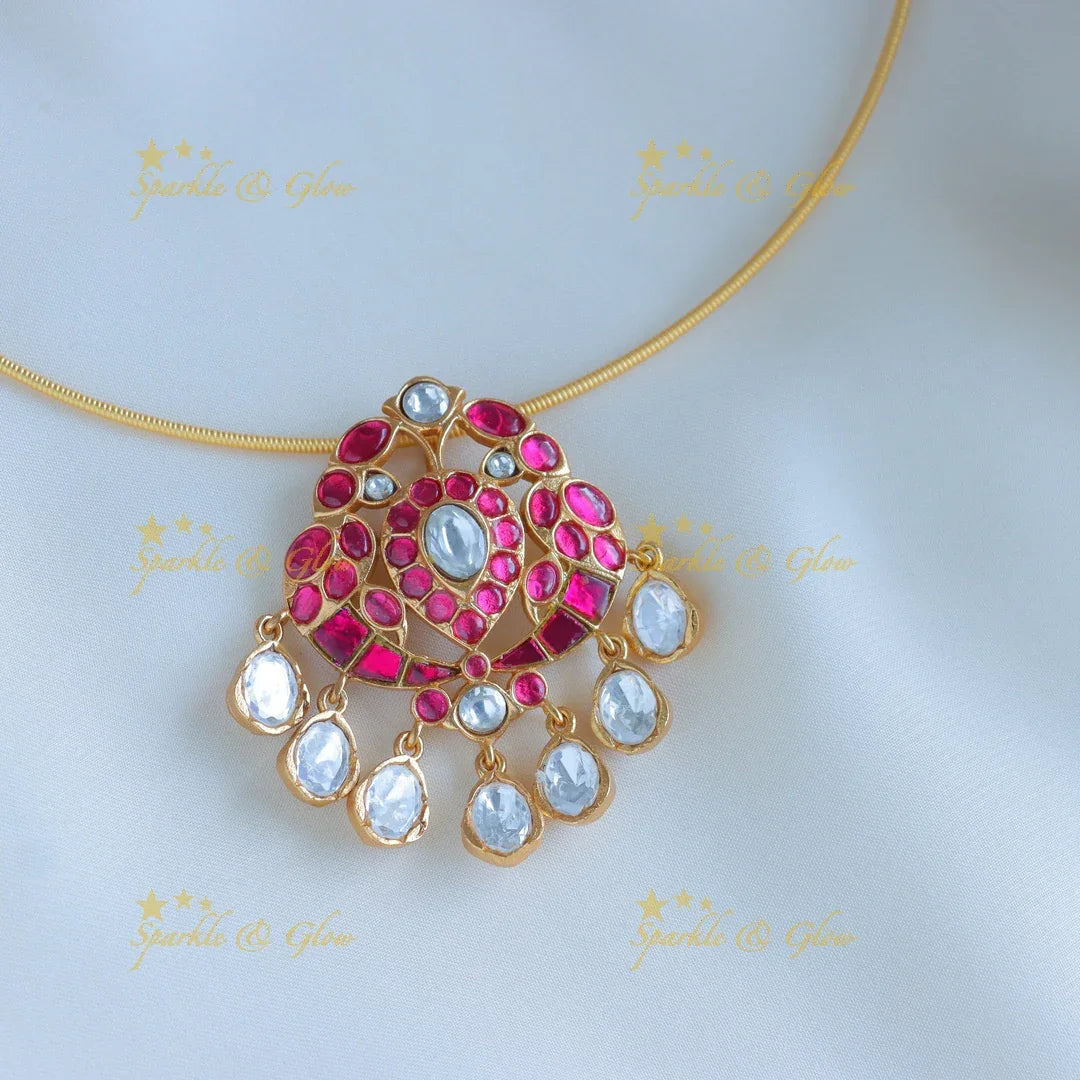 Stunning Jadau fusion with natural stones choker-Pink - Sparkle and Glow