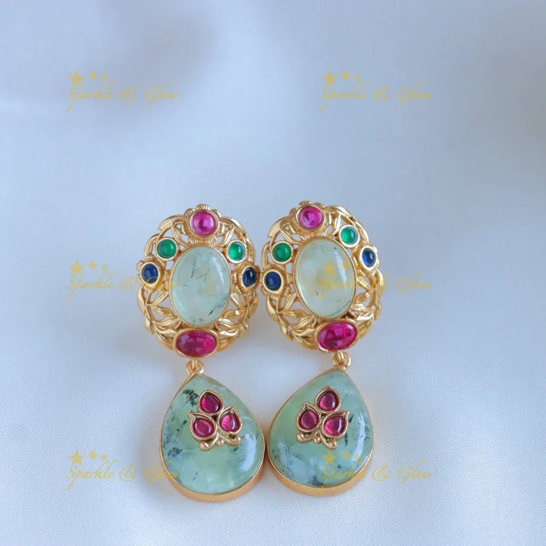 Stunning Multi colour Jadau fusion with mint green natural stones necklace - Sparkle and Glow