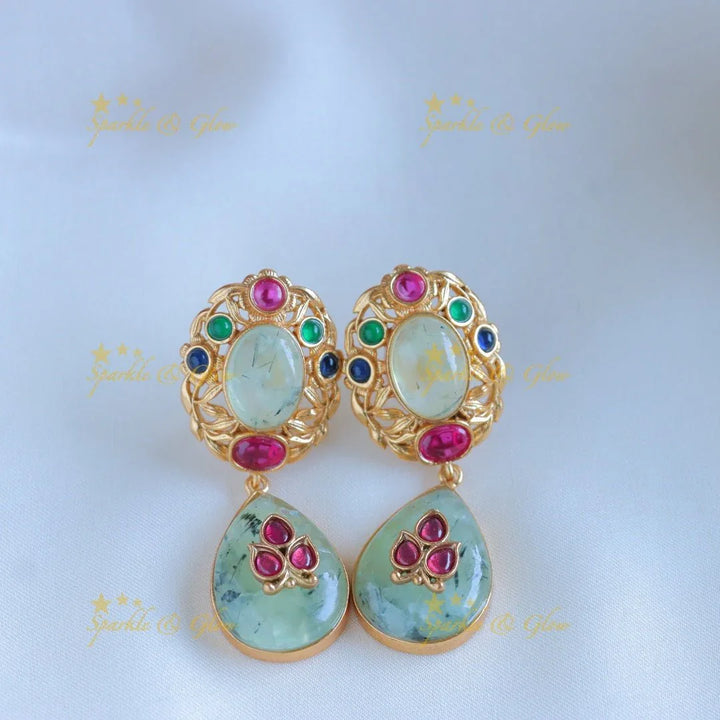 Stunning Multi colour Jadau fusion with mint green natural stones necklace - Sparkle and Glow