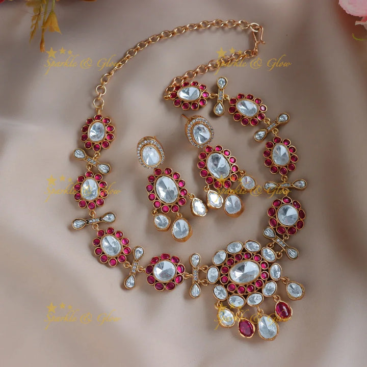 Elegant Multi colour Stone Jadau fusion with natural stones necklace - Sparkle and Glow