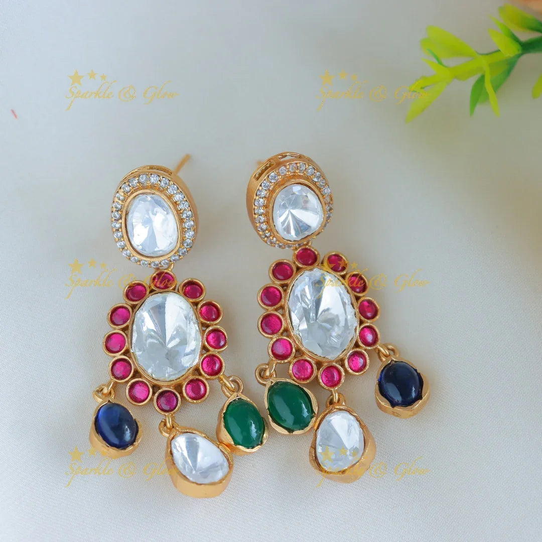 Elegant Multi colour Stone Jadau fusion with natural stones necklace - Sparkle and Glow