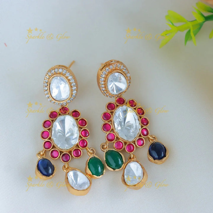 Elegant Multi colour Stone Jadau fusion with natural stones necklace - Sparkle and Glow
