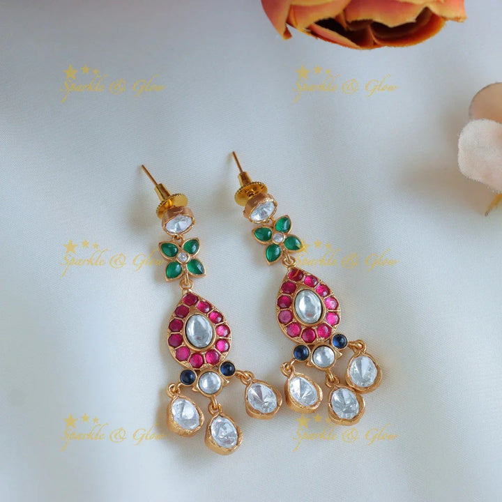 Floral Multi colour Beautiful jadau fusion with natural stones necklace - Sparkle and Glow
