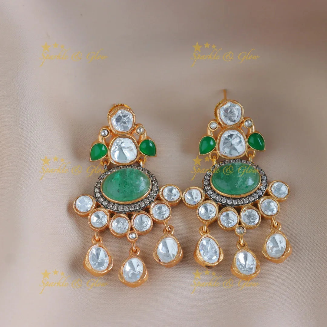 Gorgeous peacock with pendant jadau fusion with natural stones necklace - Mint Green - Sparkle and Glow