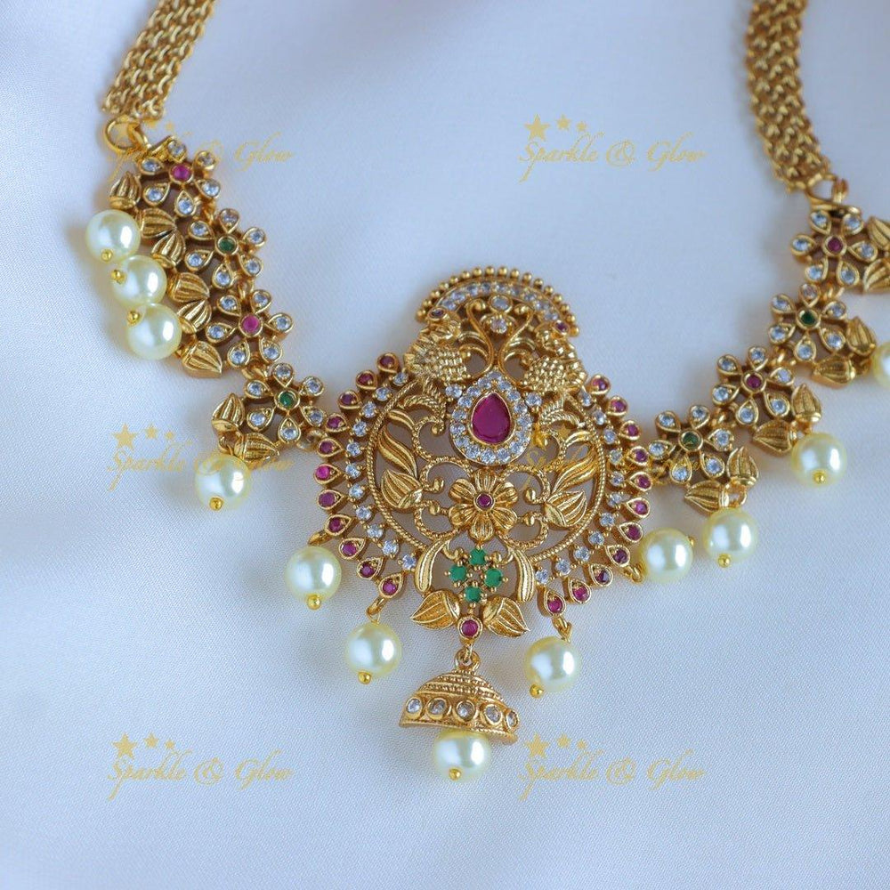 Premium Matte Beautiful Peacock CZ choker - Sparkle and Glow