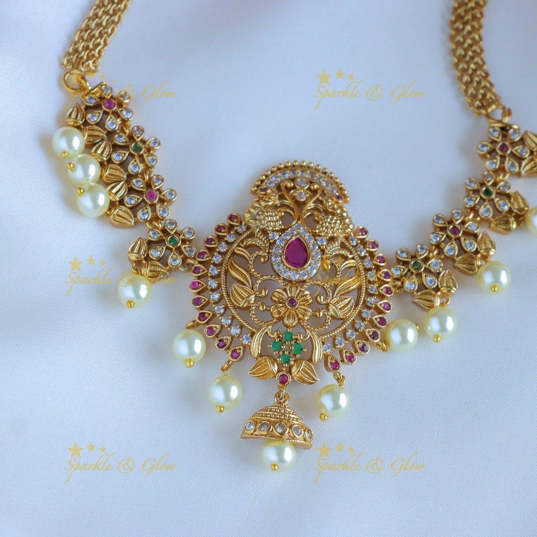 Premium Matte Beautiful Peacock CZ choker - Sparkle and Glow