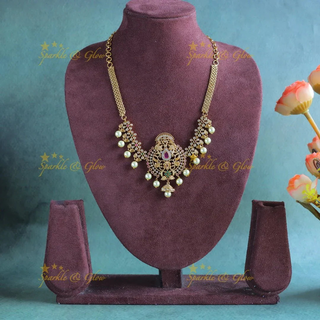 Premium Matte Beautiful Peacock CZ choker - Sparkle and Glow