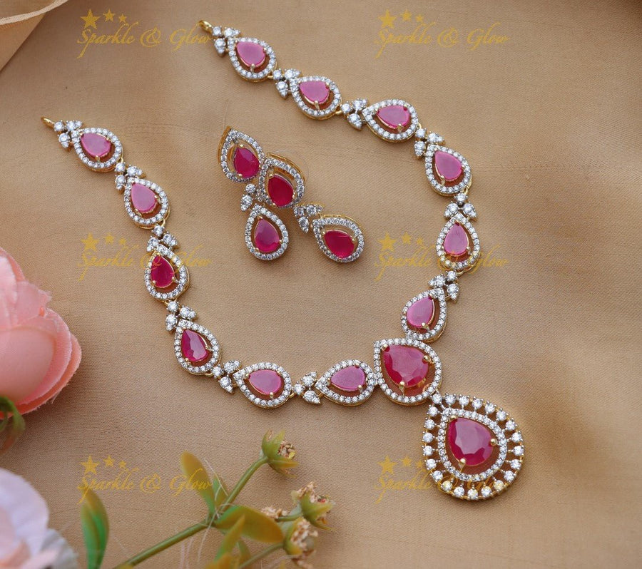 Gracious Diamond Floral AD short necklace with Ruby stones - Ruby - Sparkle and Glow - 