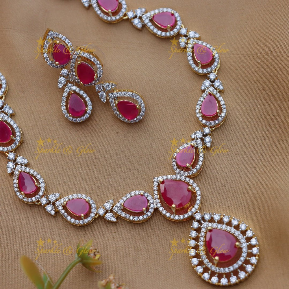 Gracious Diamond Floral AD short necklace with Ruby stones - Ruby - Sparkle and Glow - 