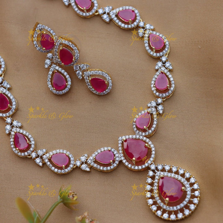 Gracious Diamond Floral AD short necklace with Ruby stones - Ruby - Sparkle and Glow - 