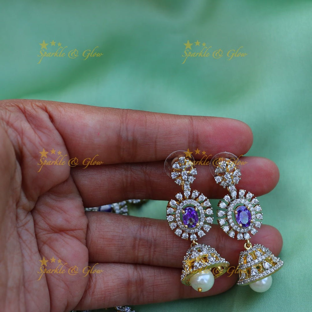 Gracious Floral Mango design American diamond short necklace - Purple - Sparkle and Glow - 