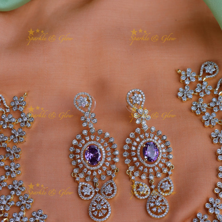 Sparkling Floral American Diamond Short necklace with tikka