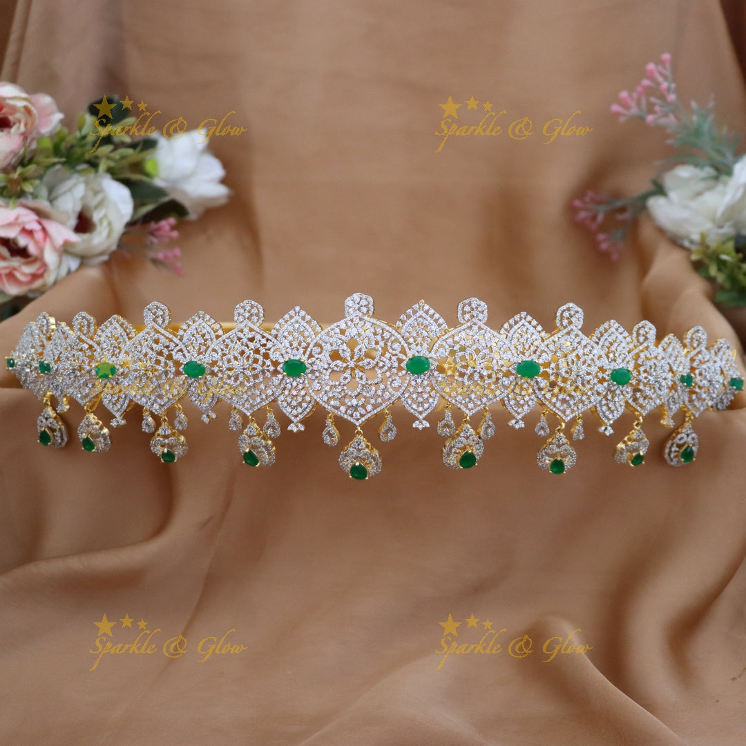 Floral Leaf AD Hip Belt in Green - Elegant Design