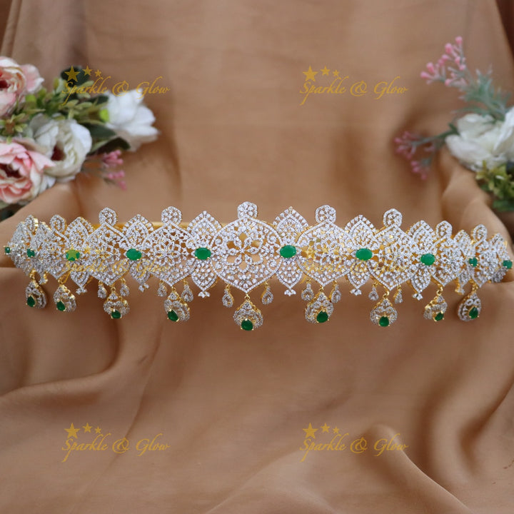 Floral Leaf AD Hip Belt in Green - Elegant Design