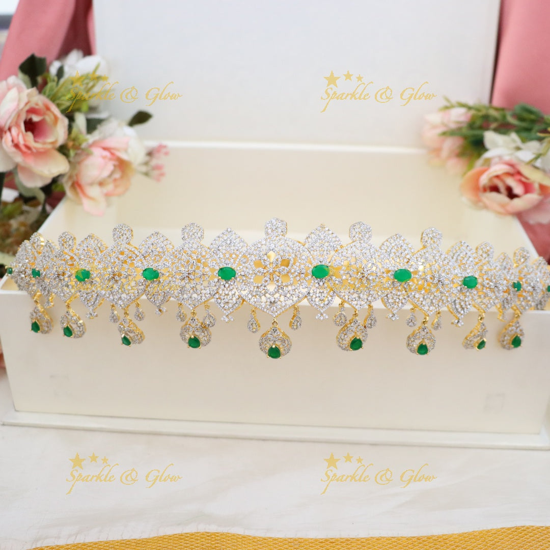 Floral Leaf AD Hip Belt in Green - Elegant Design