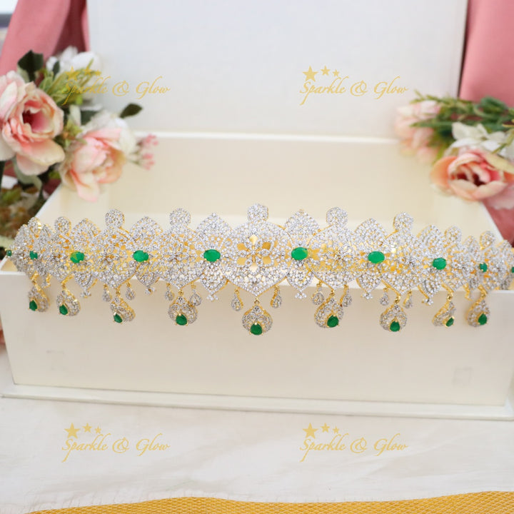Floral Leaf AD Hip Belt in Green - Elegant Design