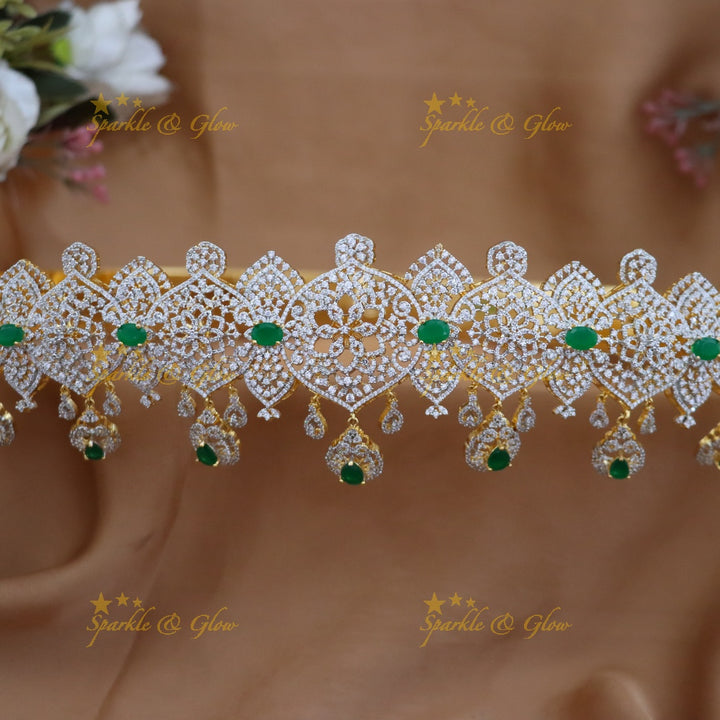 Floral Leaf AD Hip Belt in Green - Elegant Design