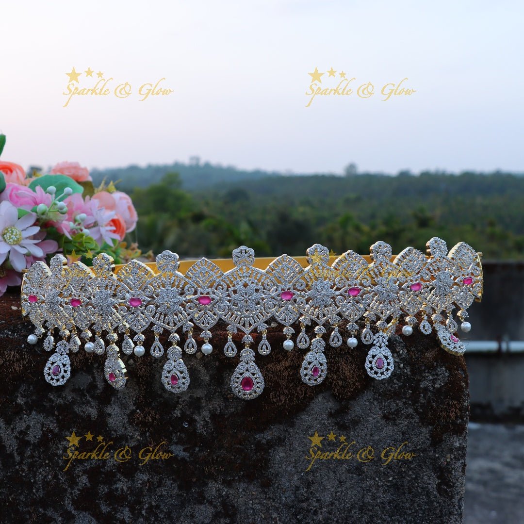 Beautiful floral and leaf design AD Hip belt - Green - Sparkle and Glow - Pink - 