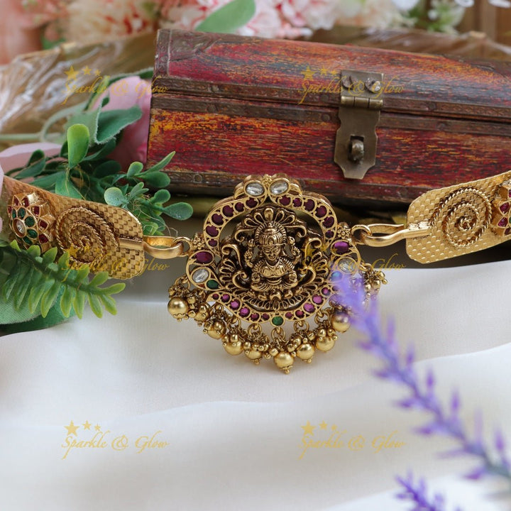 Premium Matt Lakshmi and Peacock design Gold hipbelt - Sparkle and Glow - 
