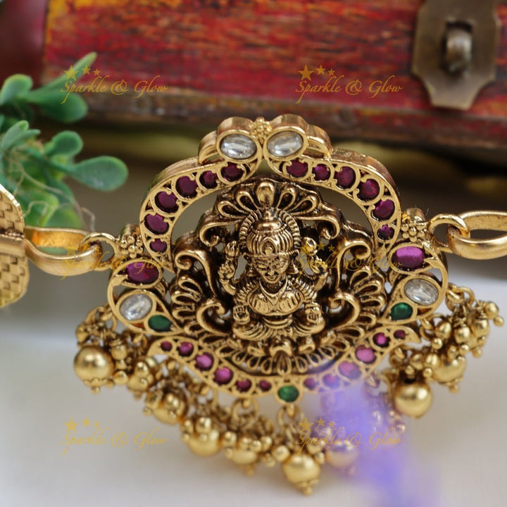 Premium Matt Lakshmi and Peacock design Gold hipbelt - Sparkle and Glow - 