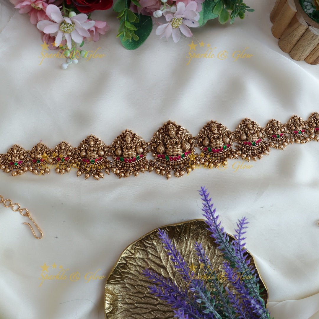 Beautiful Lakshmi design Jadau stones hip chain - Gold - Sparkle and Glow - Gold - 