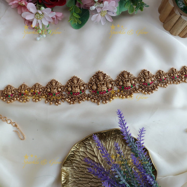Beautiful Lakshmi design Jadau stones hip chain - Gold - Sparkle and Glow - Gold - 
