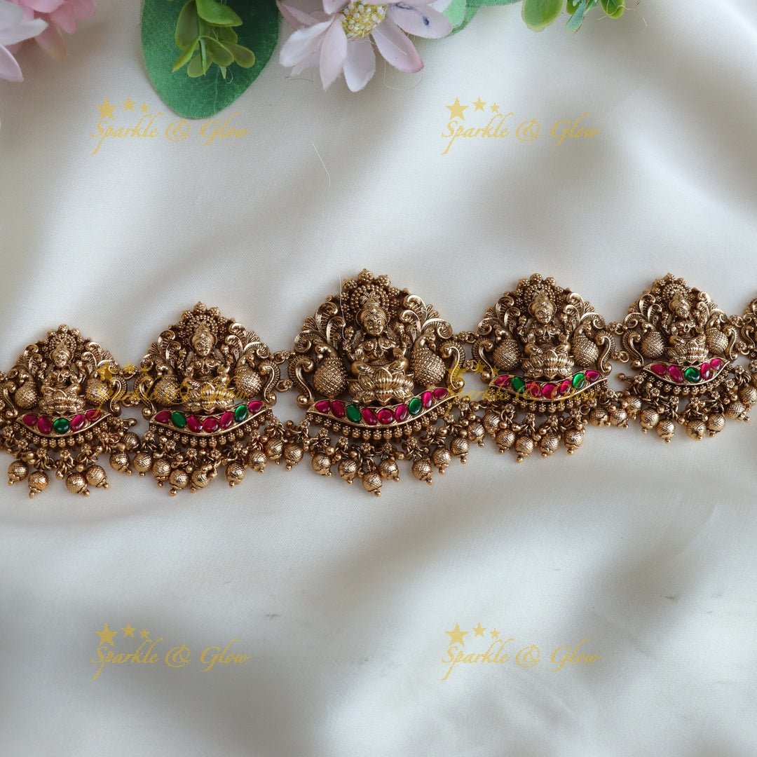 Beautiful Lakshmi design Jadau stones hip chain - Gold - Sparkle and Glow - Gold - 