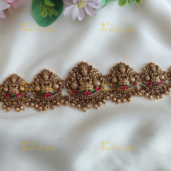 Beautiful Lakshmi design Jadau stones hip chain - Gold - Sparkle and Glow - Gold - 
