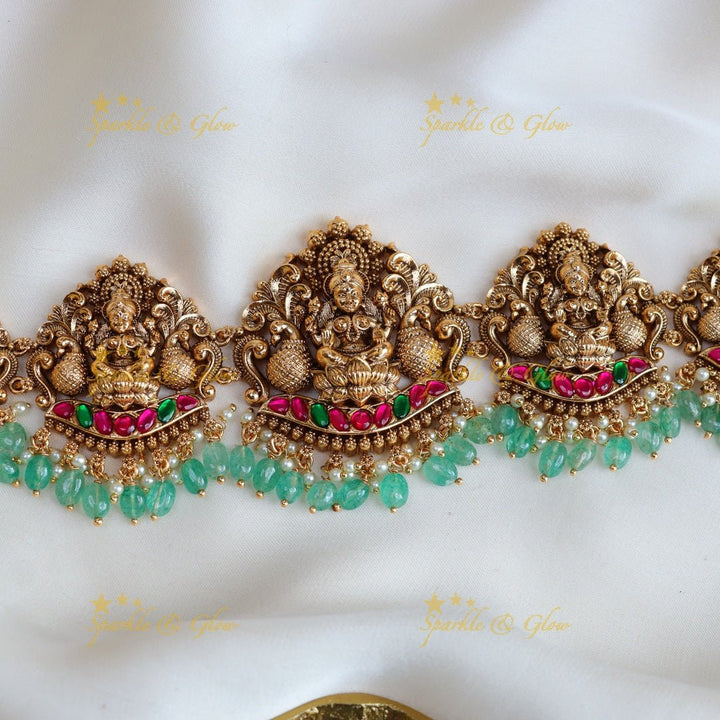 Beautiful Lakshmi design Jadau stones hip chain - Gold - Sparkle and Glow - Gold - 