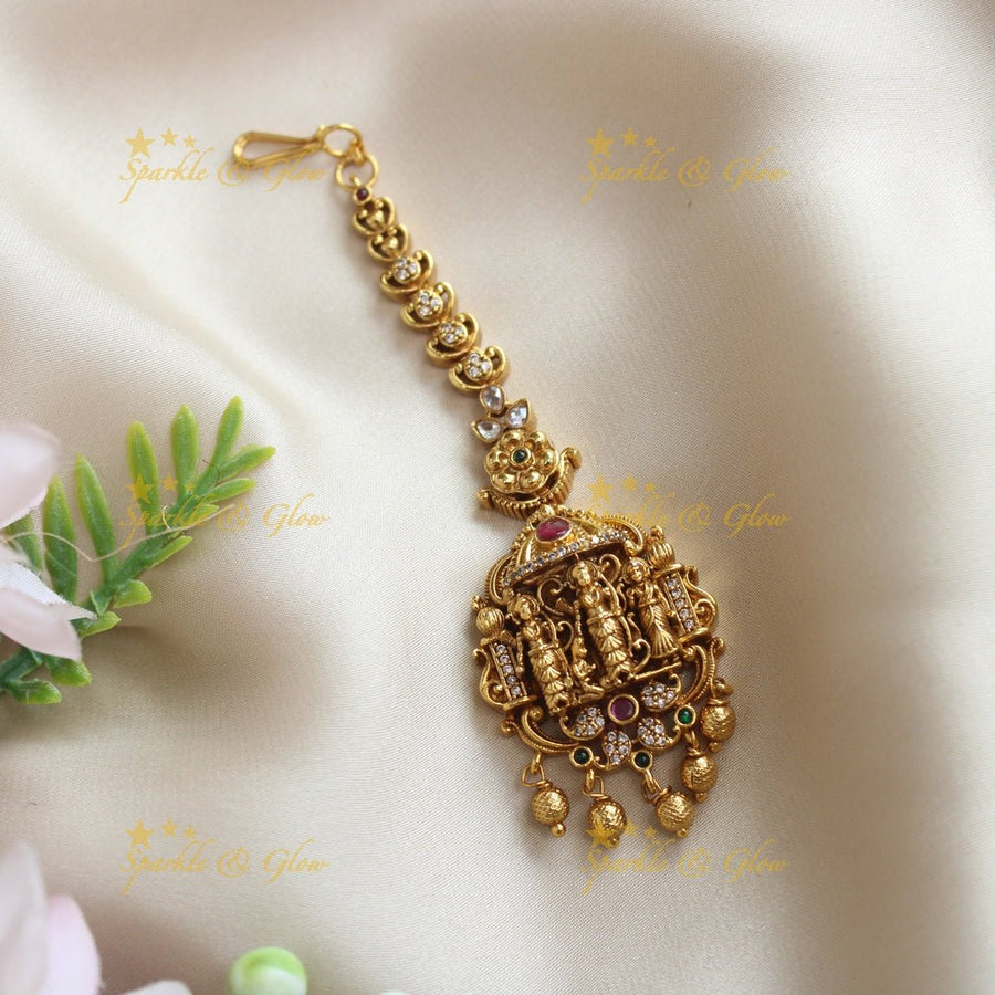 Sparkling Ramaparivar single line maangtikka with AD stones - Sparkle and Glow - 