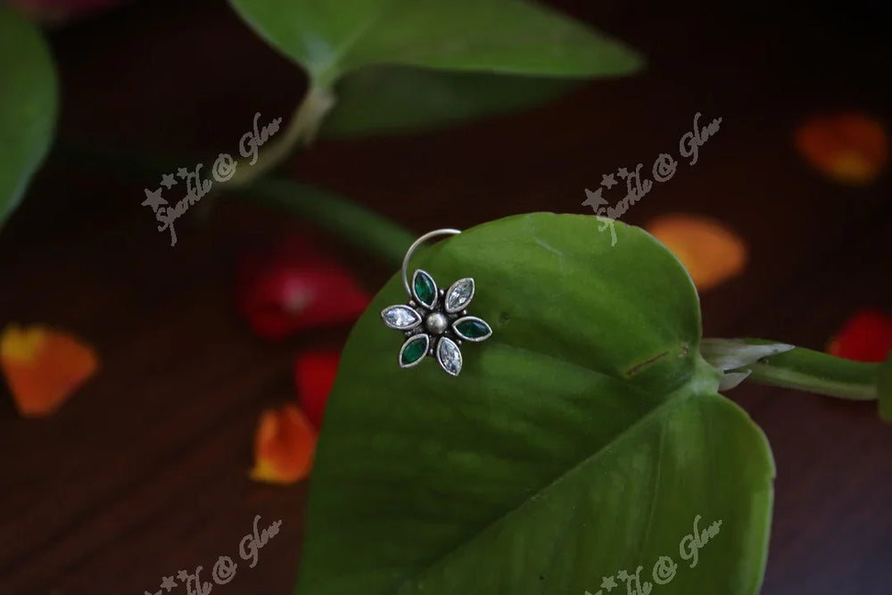 Sterling silver semi precious stone pierced nose pin - Blue - Sparkle and Glow