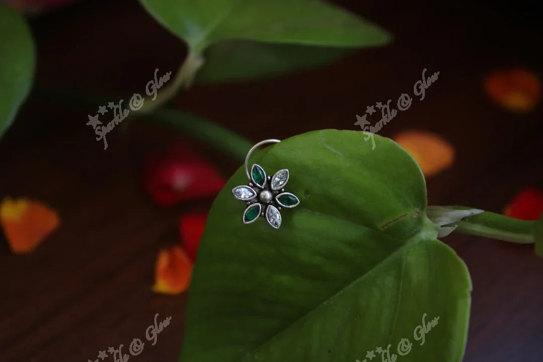 Sterling silver semi precious stone pierced nose pin - Blue - Sparkle and Glow