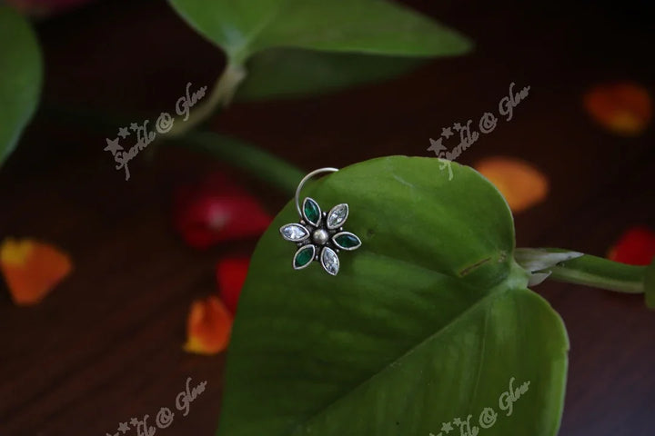 Sterling silver semi precious stone pierced nose pin - Blue - Sparkle and Glow